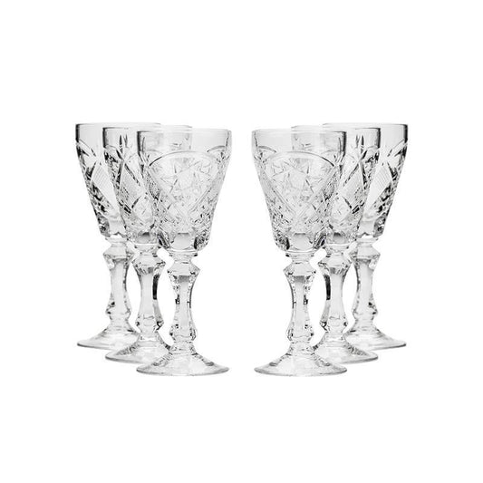 Set of 6  Vintage Cut Tulip Shaped Crystal Glasses on Stem Tequila/Vodka/Liquor 2 oz