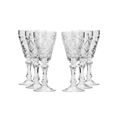 Set of 6  Vintage Cut Tulip Shaped Crystal Glasses on Stem Tequila/Vodka/Liquor 2 oz