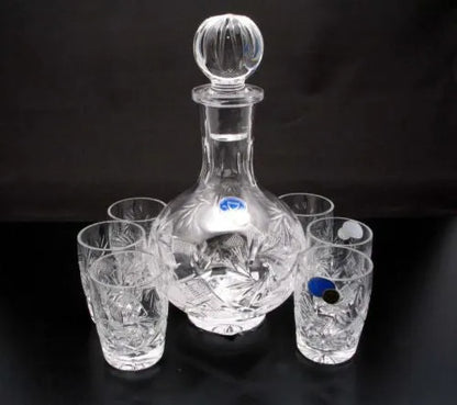 Russian Cut Crystal 12 Oz Carafe/decanter & 6 Crystal Shot Glasses 1.7 oz