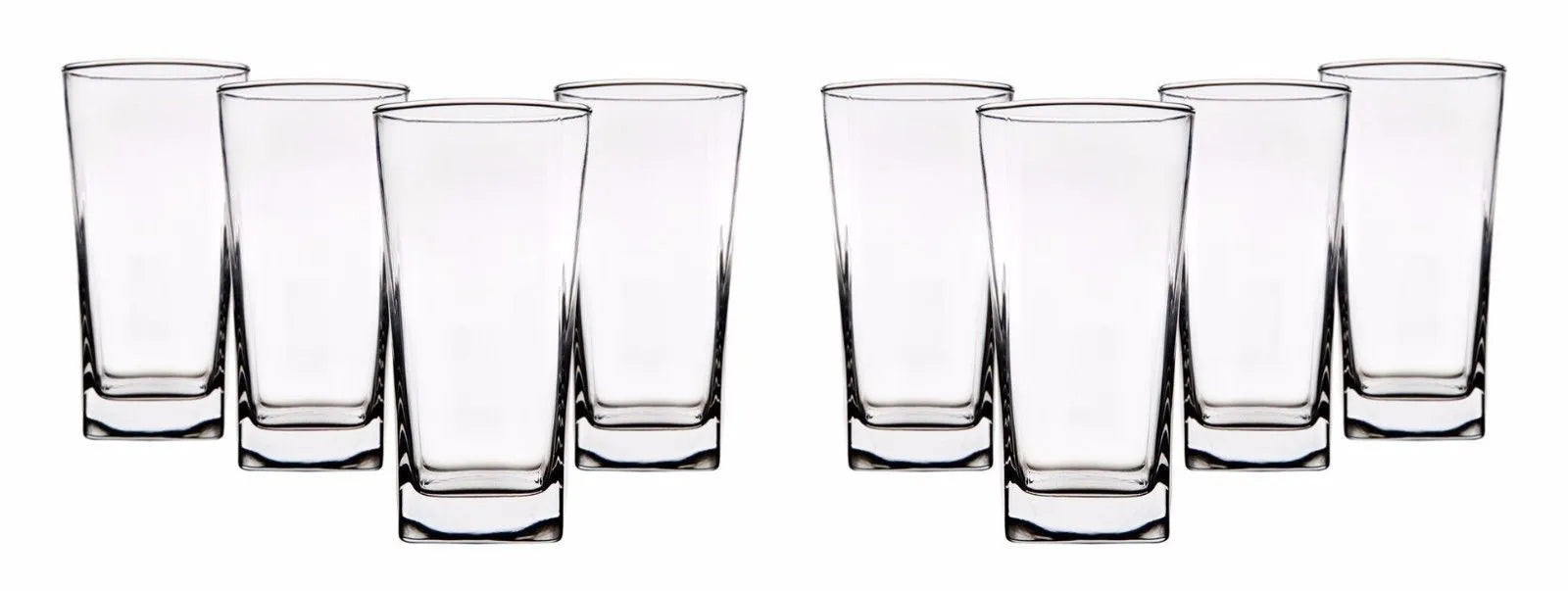 Clear Series 16 oz Square Highball Beverage Drinking Glasses (Set of 8)