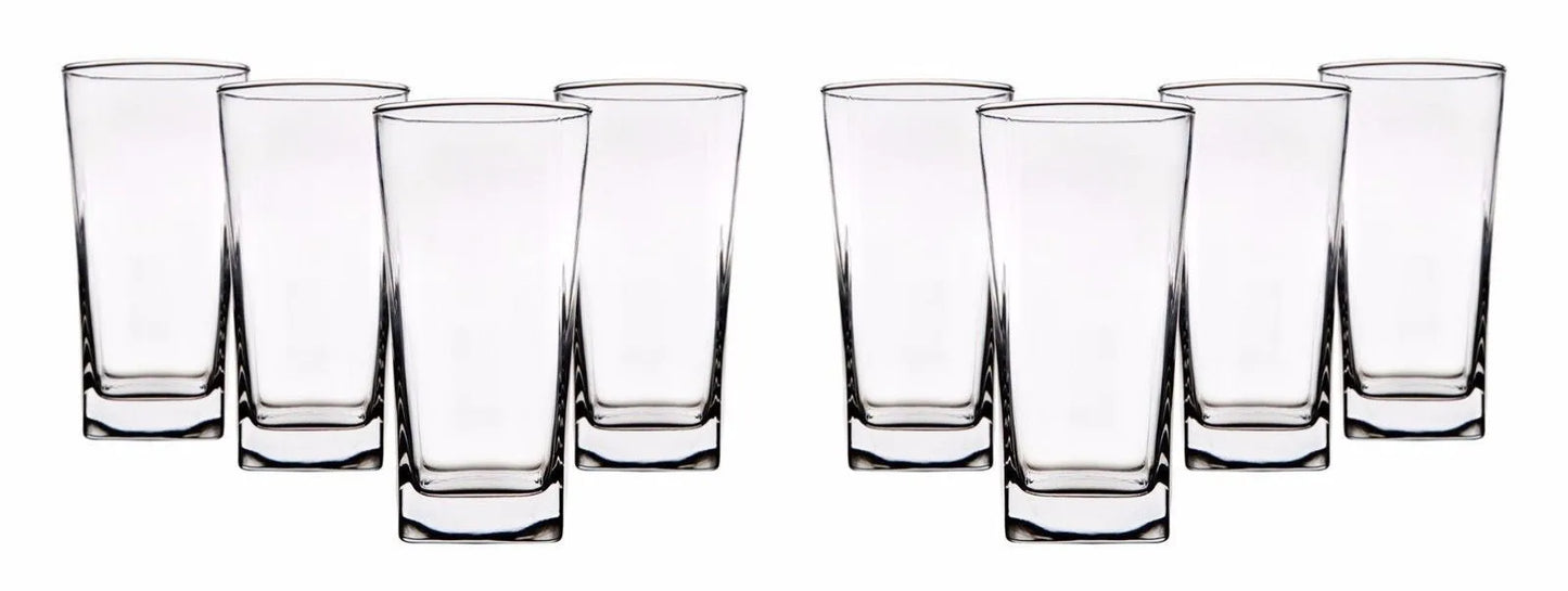 Clear Series 16 oz Square Highball Beverage Drinking Glasses (Set of 8)