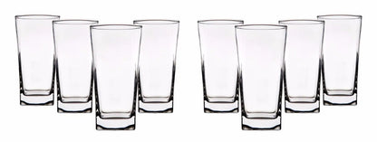 Clear Series 16 oz Square Highball Beverage Drinking Glasses (Set of 8)