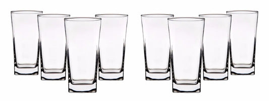 Clear Series 16 oz Square Highball Beverage Drinking Glasses (Set of 8)