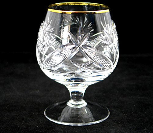 Set of 6 Vintage Crystal Cognac Snifters With Gold Rim 7 oz