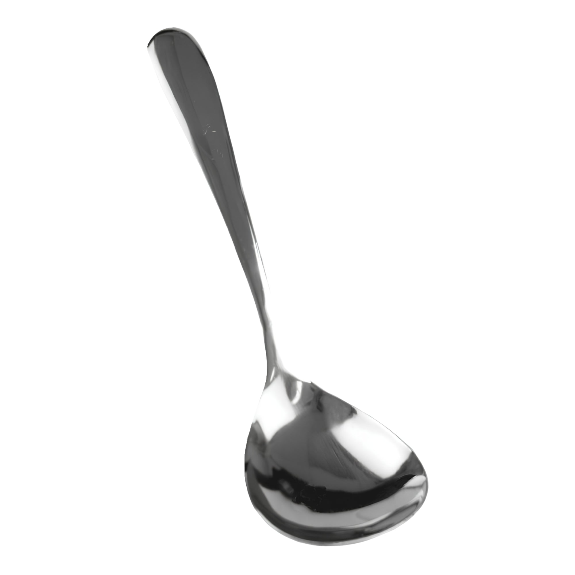 Stainless steel buffet serving spoon with elegantly curved bowl, 8-3/8 inch commercial-grade design for restaurants and catering