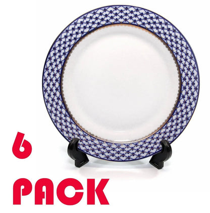 SET of 6 Dessert Plates 7.5" Lomonosov Porcelain - Russian Cobalt Blue Net, 24K