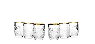 Set of 6 Hand Made Vintage Cut Crystal Shot Glasses With a Gold Rim 1.5 oz