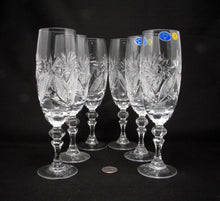 Set of 6 Champagne Flutes  7oz Handmade Vintage Crystal Glasses