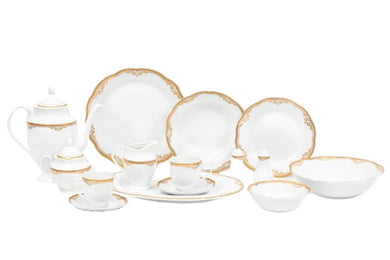 Porcelain Dinnerware Set for 8 - 57 Piece Vintage Dining Set - Includes Plates, Bowls, Cups and Saucers - For Everyday Use and Formal Occasions