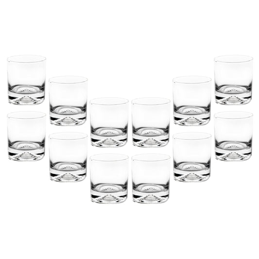 Side angle view of 7 oz crystal lowball glass showing wall clarity