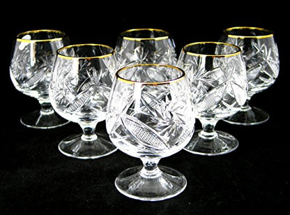 Set of 6 Vintage Crystal Cognac Snifters With Gold Rim 7 oz