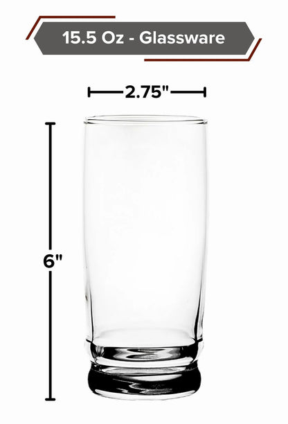 GIFTS PLAZA Drinking Glasses Set - 15.5 Ounce Crystal Clear Glass - Elegant Drinkware for Water, Beer, Juice and Beverages - Dishwasher Safe and Ideal for Everyday Use
