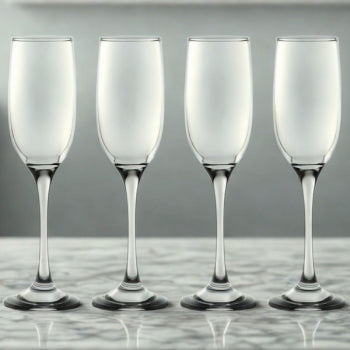 Clear Flute Glassware, 6.5 Ounce - Set of 4, Stemmed Champagne Glasses - Transparent Glass for Wine and Beverages - Elegant Drinkware for Special Occasion, Birthday, Party and Weddings