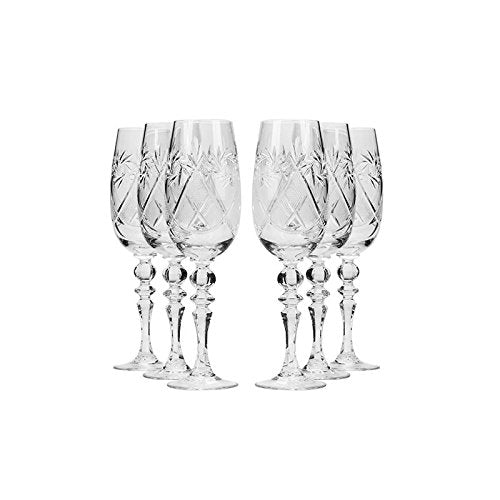Set of 6 Neman Glassworks, 6-Oz Hand Made Vintage Russian Crystal Champagne Flute Glasses, Old-fashioned Glassware