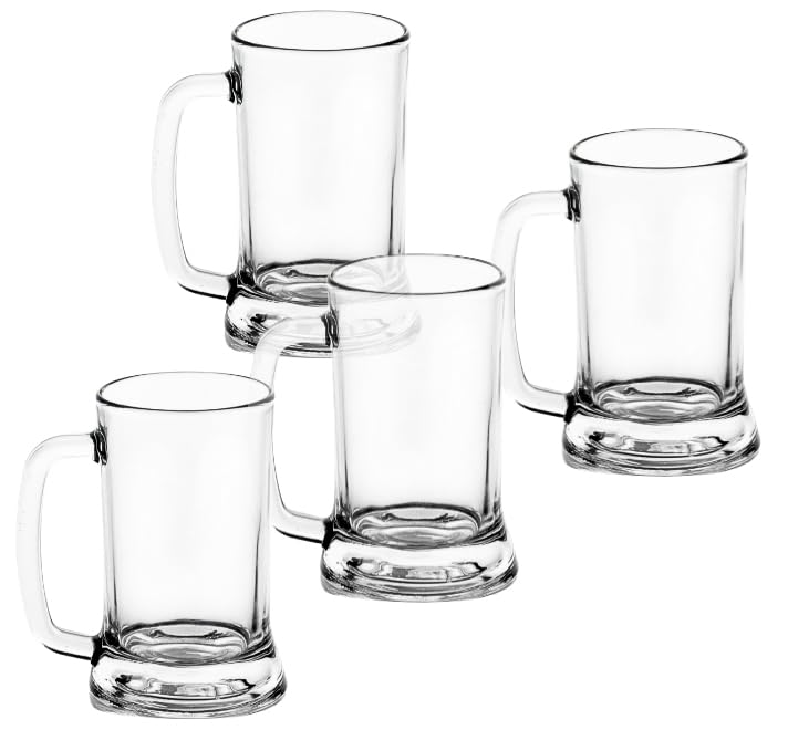 GIFTS PLAZA Beer Mugs Sets - Crystal Clear Drinking Glass, 16 Ounce - Glassware Mugs with Handle for Coffee, Juice, Water and Beverages - Ideal Gift for Him or Her