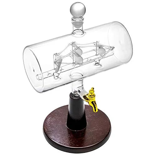 Large Decanter Set – Whiskey Decanter with Wooden Stand, 2 Etched Globe Whiskey Glasses, and Funnel – Elegant Liquor Dispenser for Spirits
