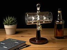 'Magellan' Decanter 40 Oz with Ship inside, Wooden Stand, Bar Funnel, 2 Glasses
