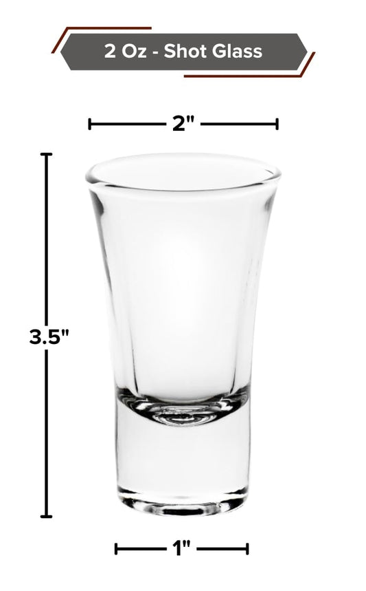 Shot Glasses - 2 Ounce, Clear Shot Glass with Heavy Base - Drinking Glasses for Vodka, Tequila, Whiskey, Soju and Liquors - Ideal for Bar