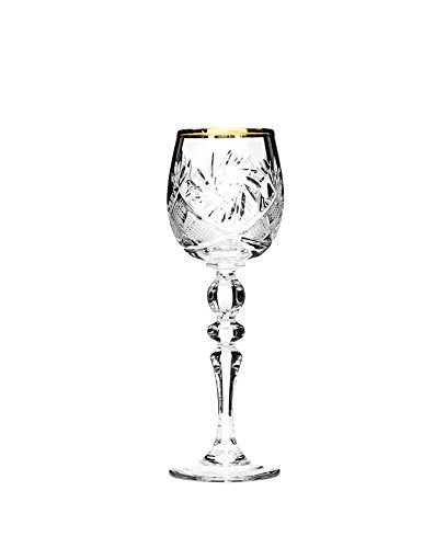 Set of 6 Vintage Cut Crystal Shot/Liquor Glasses with a Gold Rim on a Stem 2 oz