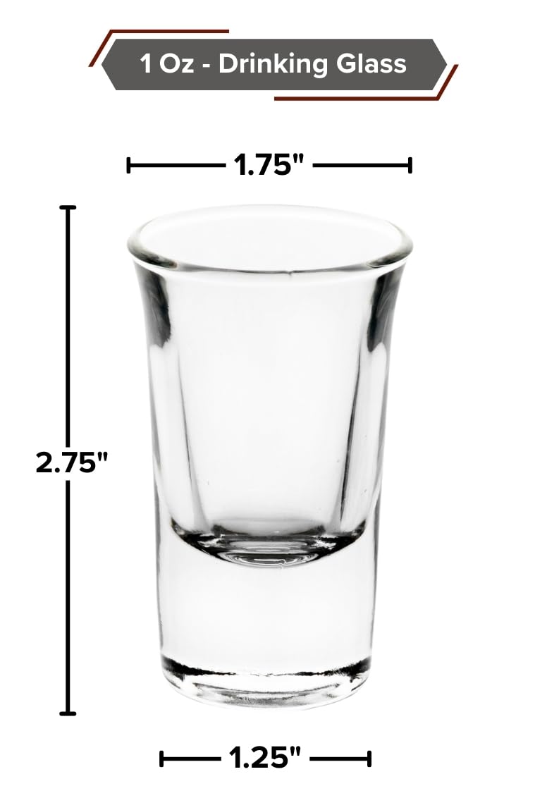 Shot Glass with Heavy Base - Clear Drinking Glasses for Liquors - 1 Ounce, Glass Cups for Whiskey, Vodka and Tequila - Unique Gift for Him