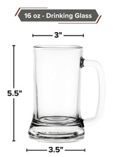 GIFTS PLAZA Beer Mugs Set of 4 - Crystal Clear Drinking Glass, 16 Ounce - Glassware Mugs with Handle for Coffee, Juice, Water and Beverages - Ideal Gift for Him or Her (4)