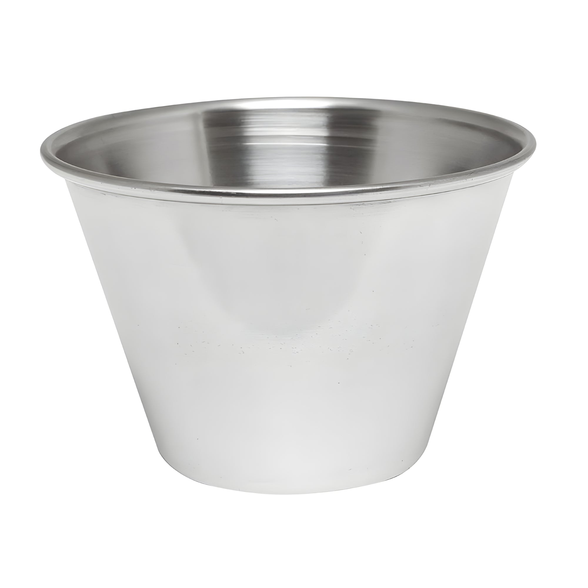 Stainless steel sauce cups 4 oz set of 24 with hammered finish, stacked in neat columns on a white surface