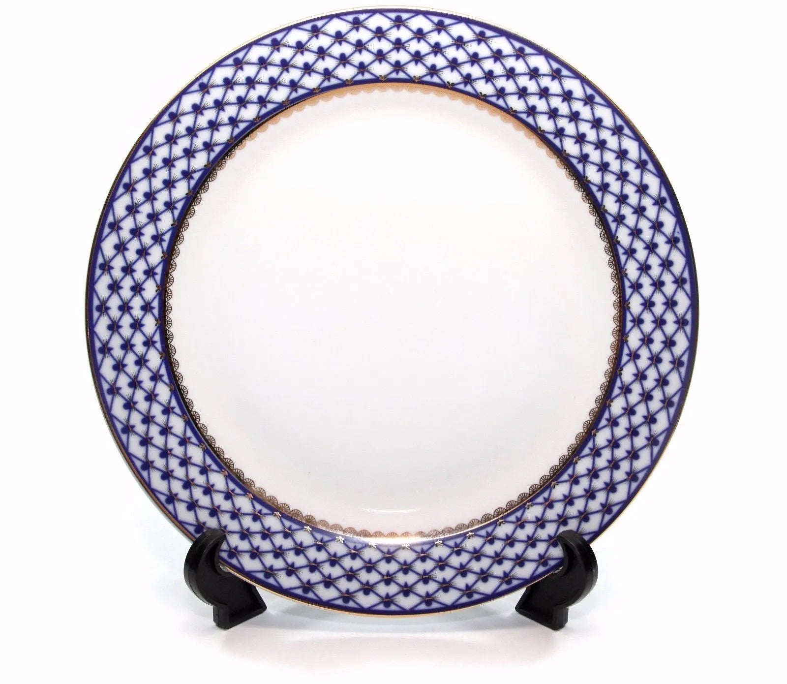SET of 6 Dinner Plates 10.5" Lomonosov Porcelain - Russian Cobalt Blue Net, 24K