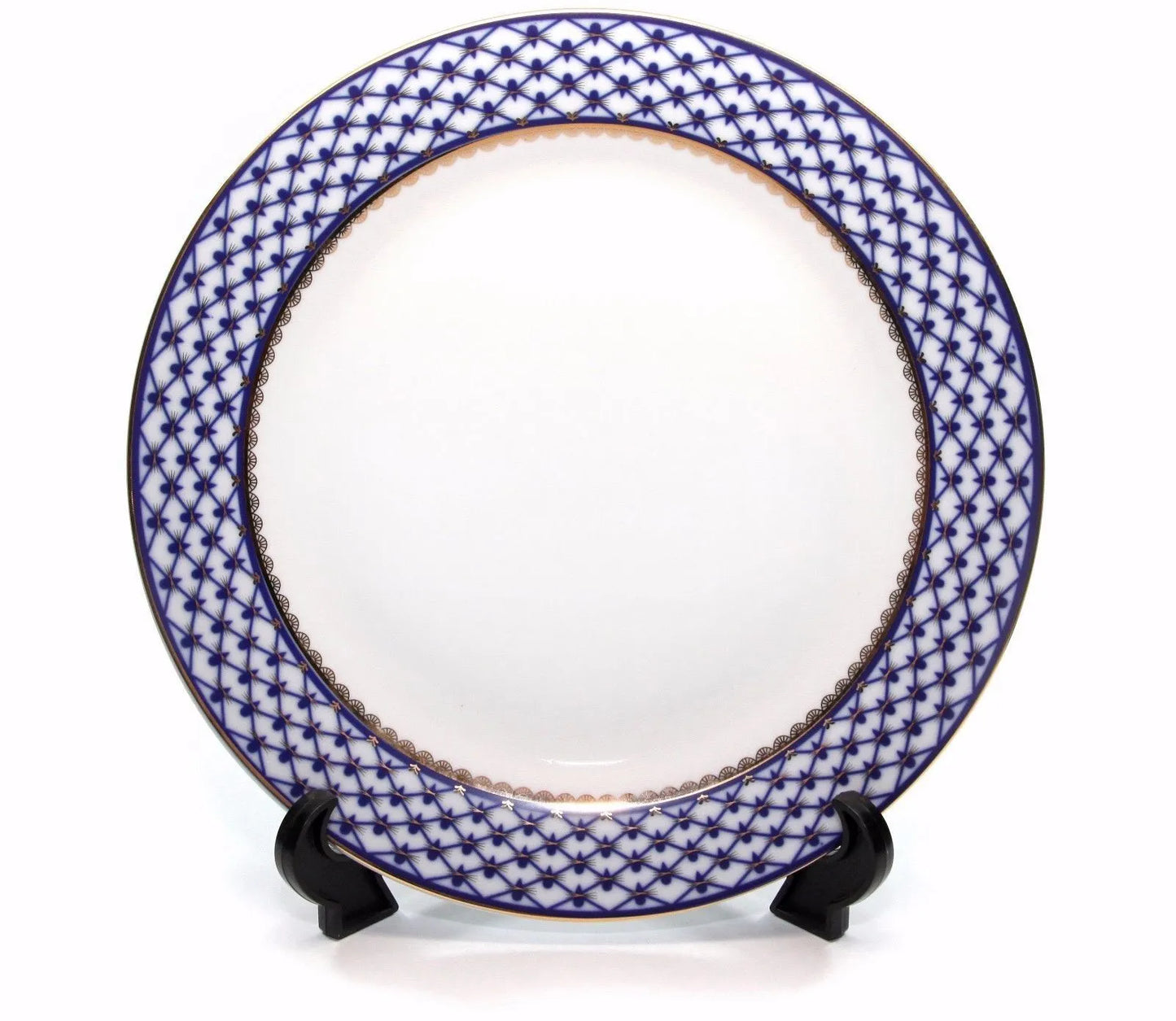 SET of 6 Dinner Plates 10.5" Lomonosov Porcelain - Russian Cobalt Blue Net, 24K