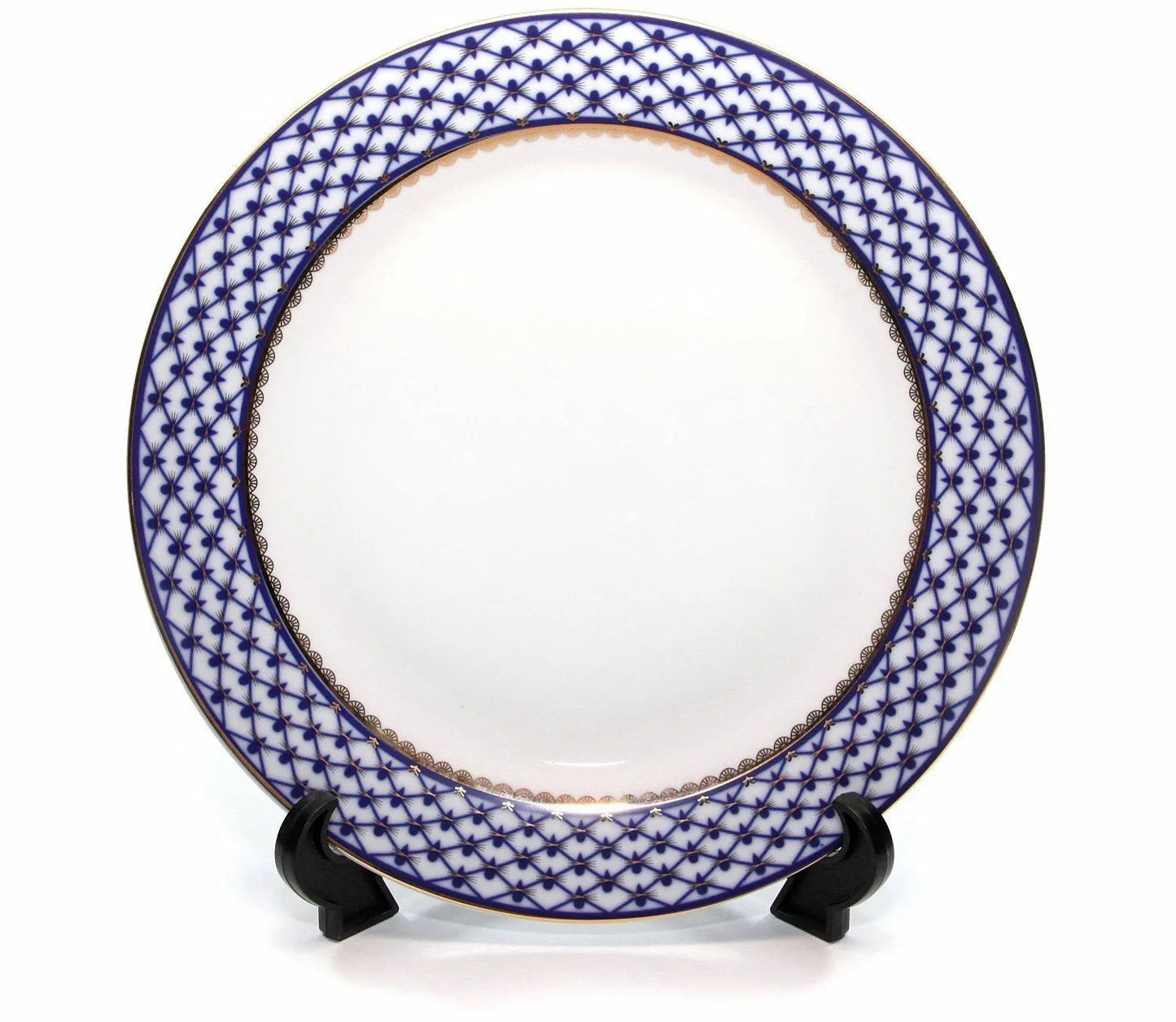 Place Setting 3-pcs, Lomonosov Porcelain, Russian Cobalt Blue Net, 24K Gold