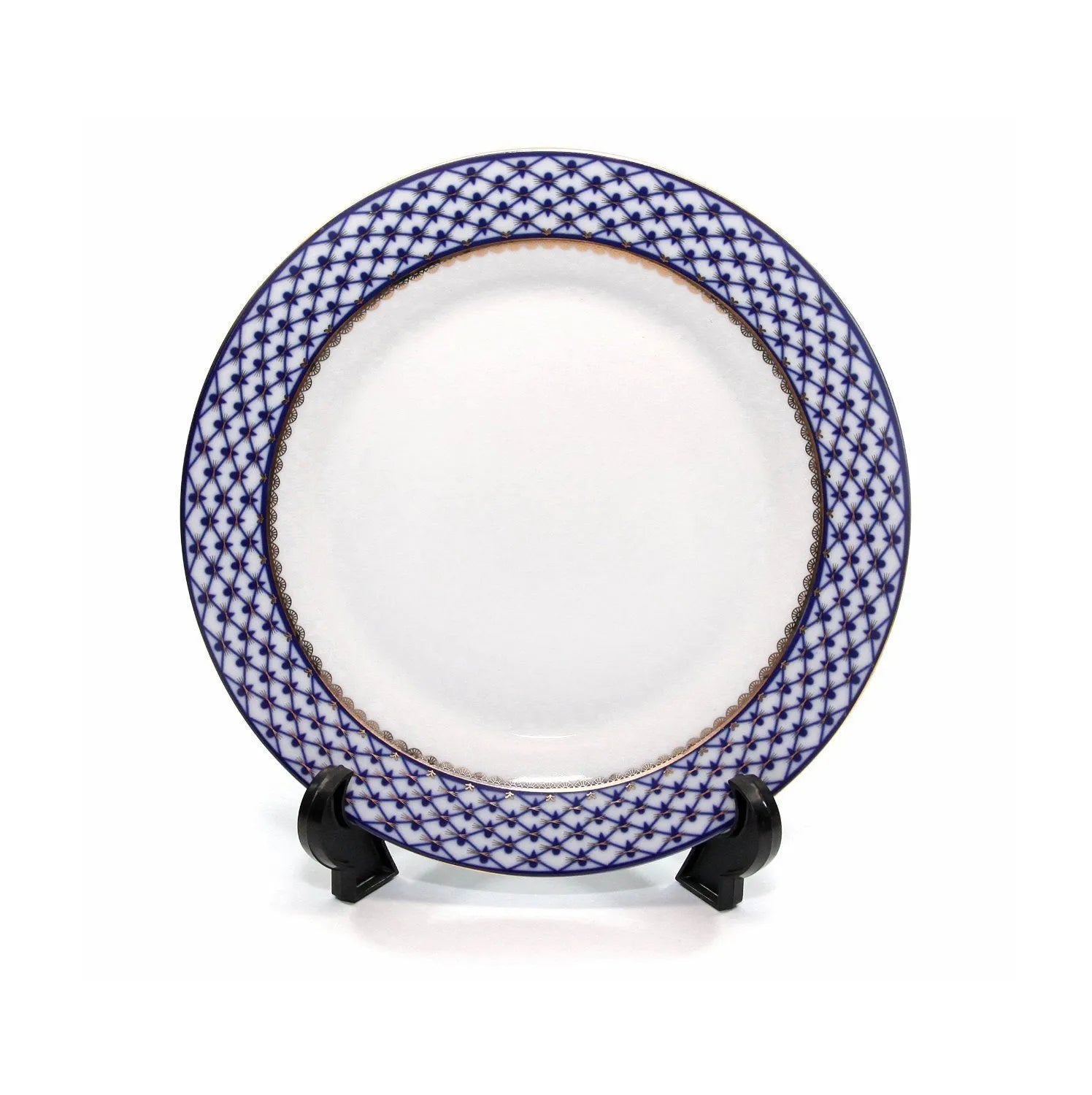 SET of 6 Dessert Plates 7.5" Lomonosov Porcelain - Russian Cobalt Blue Net, 24K