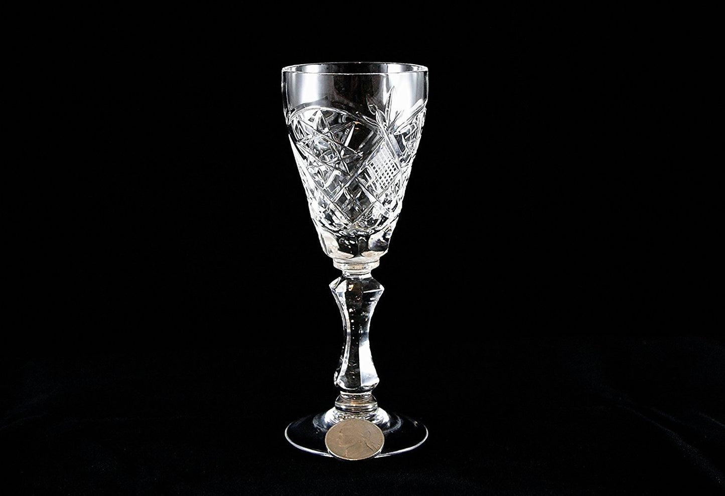 Set of 6  Vintage Cut Tulip Shaped Crystal Glasses on Stem Tequila/Vodka/Liquor 2 oz