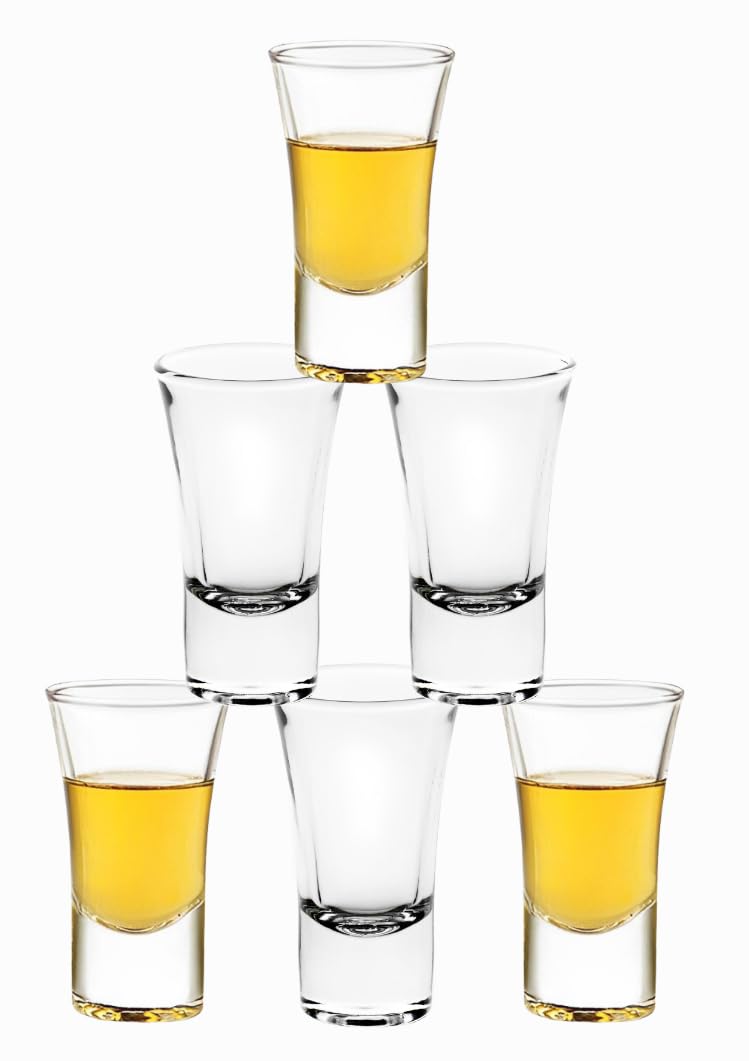 Shot Glasses - 2 Ounce, Clear Shot Glass with Heavy Base - Drinking Glasses for Vodka, Tequila, Whiskey, Soju and Liquors - Ideal for Bar