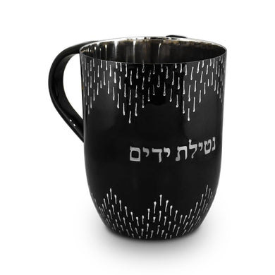 (D) Gifts Plaza Black Drizzle Design Wash Cup, 3.9 x 5.3 inches, Elegant Ceramic