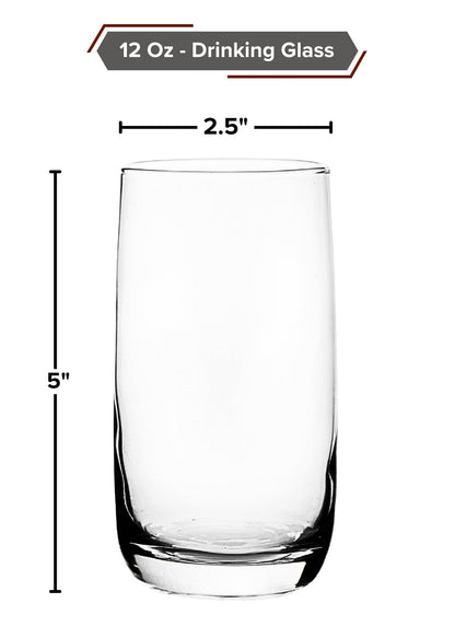 Hiball Drinking Glasses, 12 Ounce - Set of 4, Crystal Clear Tumbler Glass for Water, Juice and Mixed Cocktails Drinks - Drinkware for Home and Bar