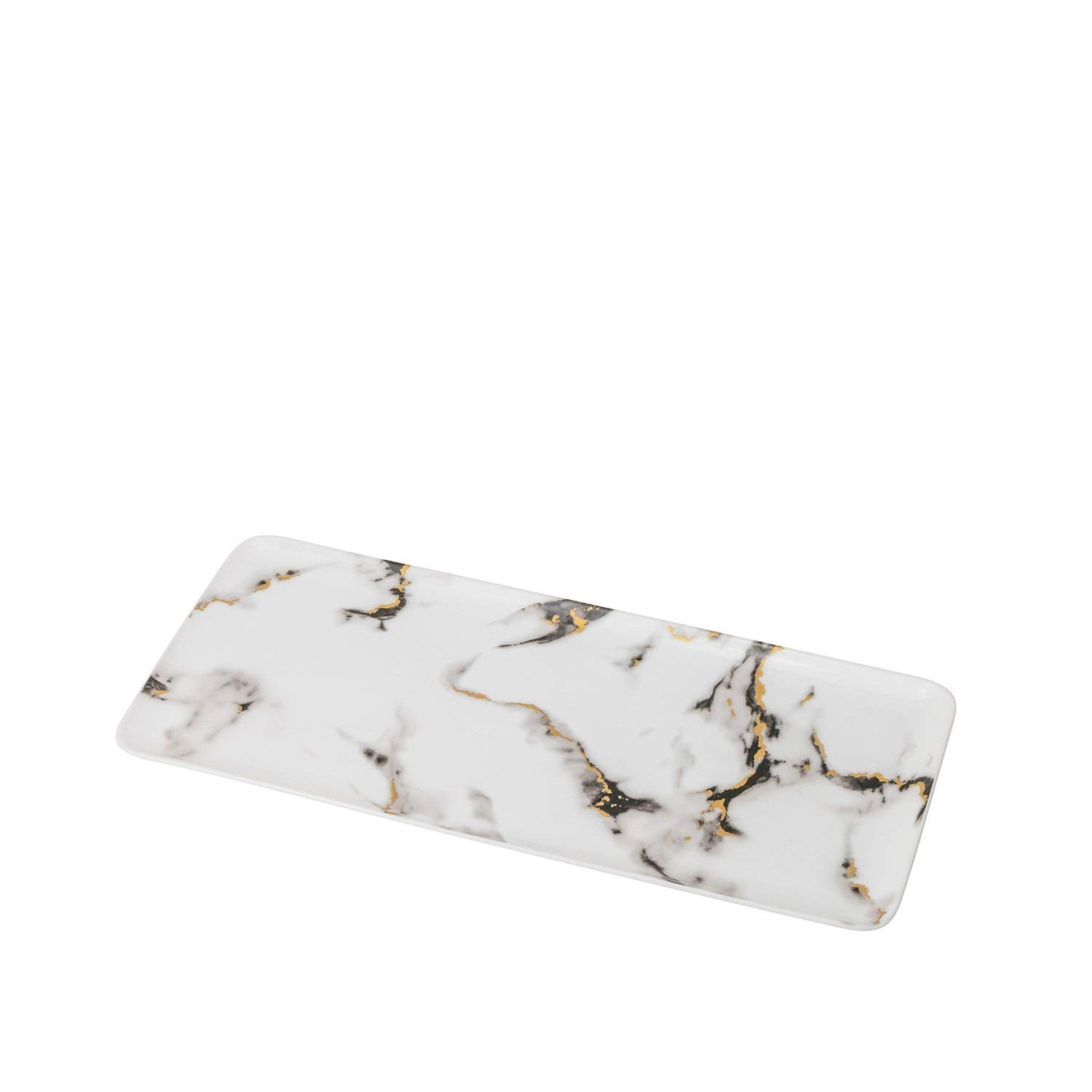 Royalty Porcelain White Black Marble Serving Platter 14 Inches, Food Tray