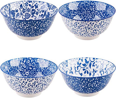 (D) Soup Bowl Ceramic, Candy Bowl, Handmade Blue and White Floral Deep Dish