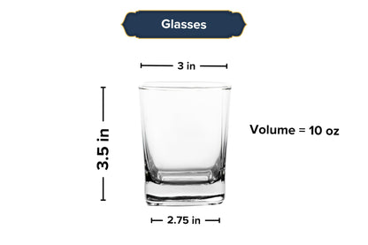 Rocks Glasses – 10 Ounce Modern Stemless Whiskey Drinking Glasses, Square Shot Glasses perfect for Cocktails, Bourbon, Margarita, or Beer – Versatile Glassware Set