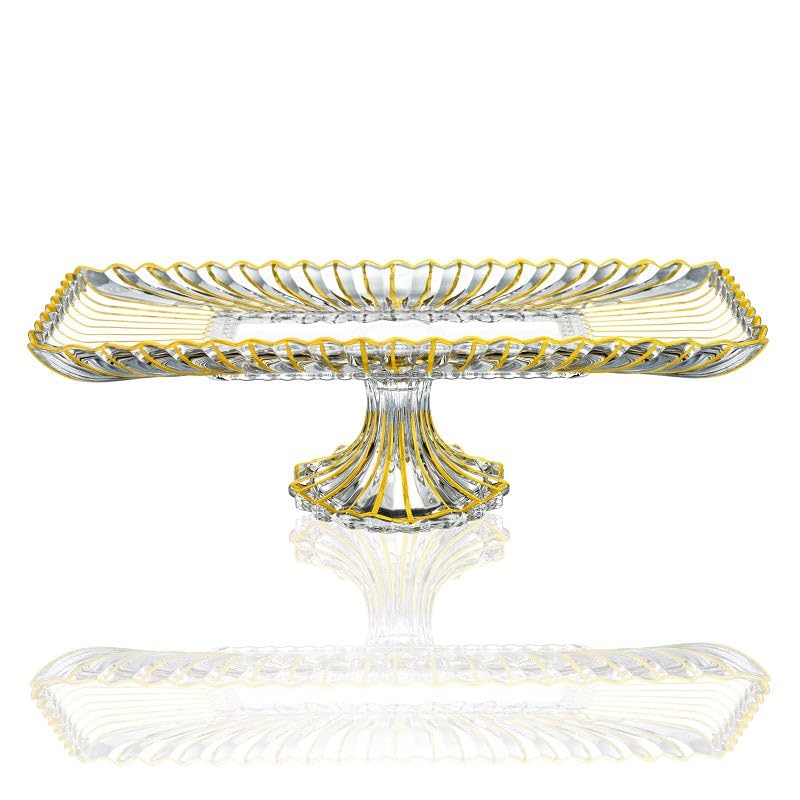 Rectangular Fluted Gold and Clear Cake Stands for Party 14.8in x 6.9in