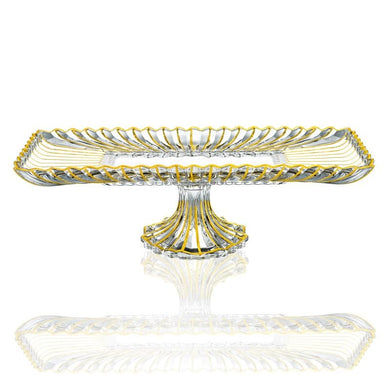 (D) Rectangular Fluted Gold and Clear Cake Stands for Party 14.8