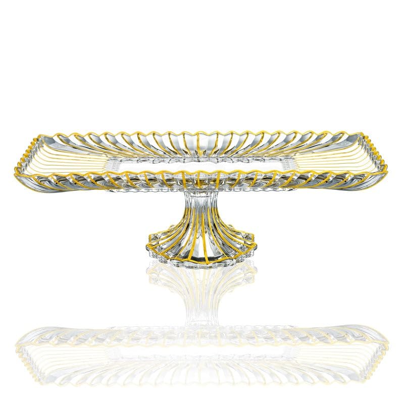 (D) Rectangular Fluted Gold and Clear Cake Stands for Party 14.8