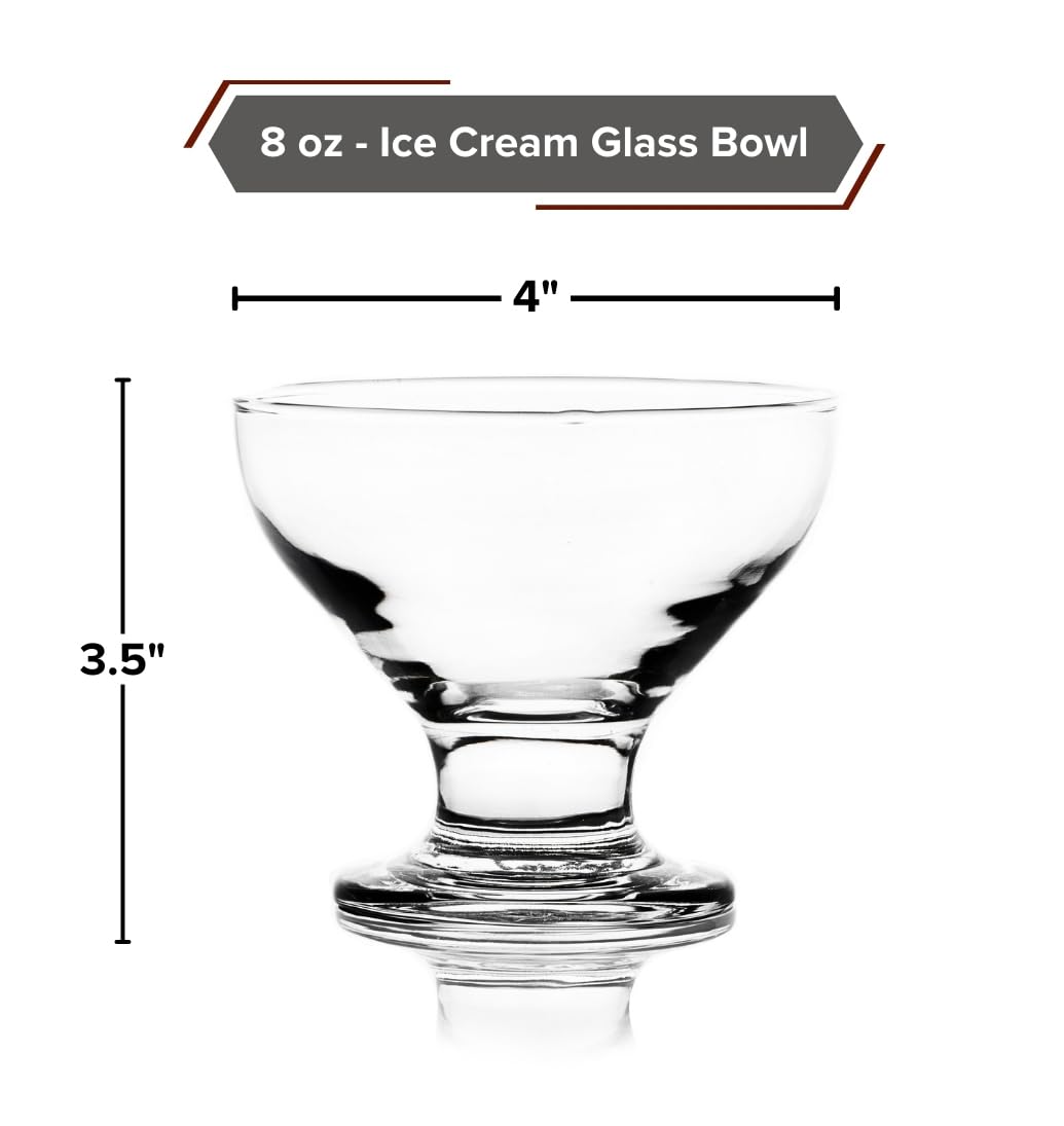 Elegant Ice Cream Glass Bowls - Small Dessert Cups - 8 ounce, Dessert Bowls for Sundae, Fruits, Salad, and Puddings - Perfect addition to your Kitchen Set Dishes , Parties, and Catering