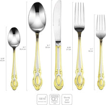 Italian Collection 'Monarch' 75-Piece Premium Surgical Stainless Steel Silverware Flatware Set 18/10, Service for 12, 24K Gold-Plated Hostess Serving Set in a Wooden Case