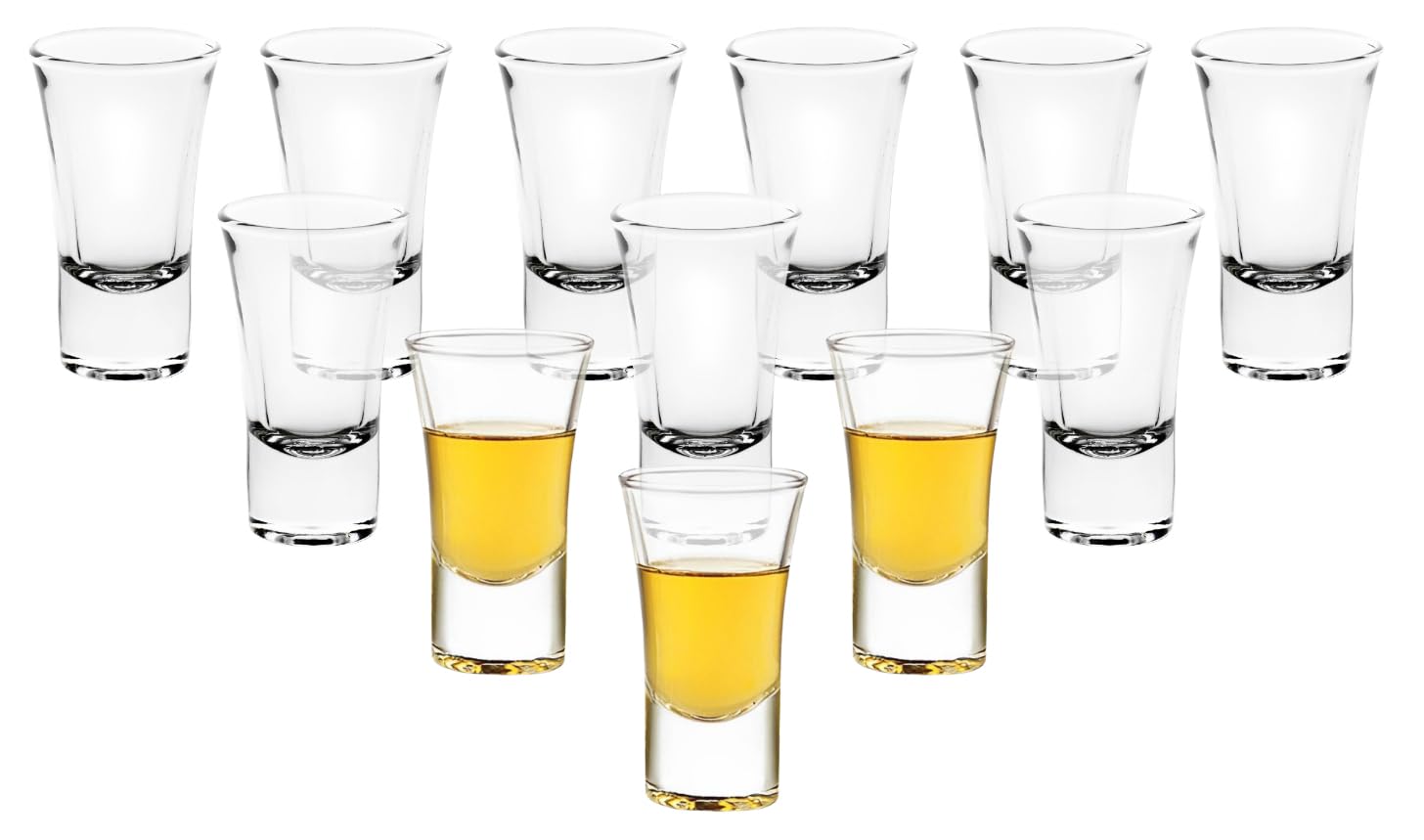 Shot Glasses - 2 Ounce, Clear Shot Glass with Heavy Base - Drinking Glasses for Vodka, Tequila, Whiskey, Soju and Liquors - Ideal for Bar