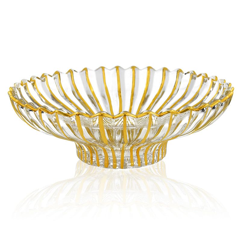 Gifts Plaza (D) Elegant Fluted Glass Bowl Decorative Centerpiece with Gold Accent 3.9