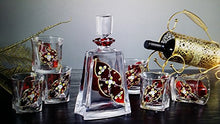 Denizli Spirits 7-pc Set of 28 Oz Bohemia Crystal Decanter with Red Enamel and 8 Oz Whisky Scotch Brandy Glasses with 24K Gold Pattern