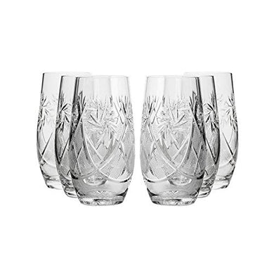 Set of 6 Vintage Cut Highball Crystal Beverage Glasses, Hand Made Glassware 10 oz