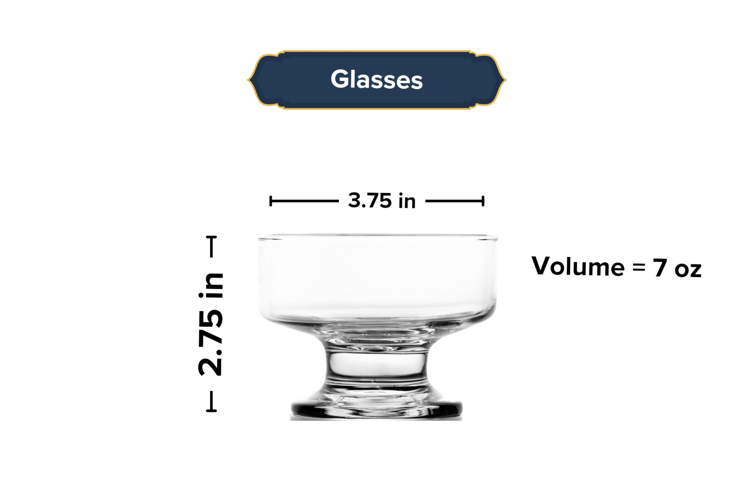 Ice Cream Glass Bowls – 7 Ounce Perfect Dessert Glass Bowls for Snacks, Fruit, Ice Cream, Sundae and More – Elegant Dinnerware for Dining and Parties