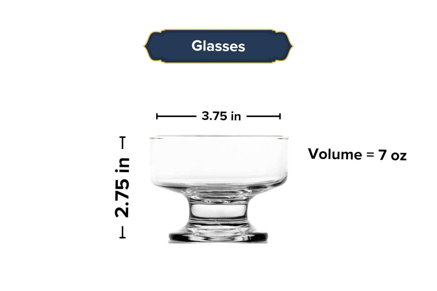 Ice Cream Glass Bowls – 7 Ounce Perfect Dessert Glass Bowls for Snacks, Fruit, Ice Cream, Sundae and More – Elegant Dinnerware for Dining and Parties