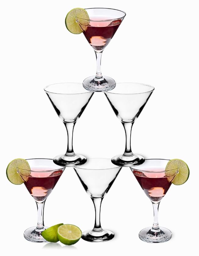 Single martini glass catching light to highlight the crystal-clear clarity