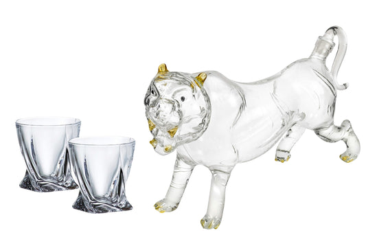 Whiskey Decanter Set - Animal Drink Dispenser for Wine or Alcohol - Animal Glass Bottle with 2 Diamond Whiskey Glasses - Ideal for Home Bar Decor or as Holiday Gifts for Men